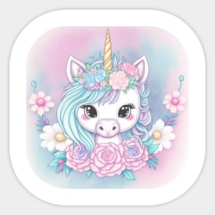 Cute Pastel Rainbow Unicorn Flowers Sticker